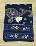 Hand Embroidered Kantha Stitch Blue Saree – Woven in Bangalore Silk