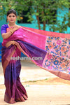 Tussar Shibori Kalamkari Silk Saree in Pink Red Purple Colour - Handwoven