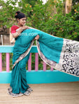 Chanderi Silk-Cotton Saree in Kalamkari Prints  – Blue