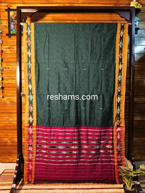 Pure Sambalpuri Cotton Saree -  Colour Dark Green