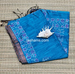 Linen Cotton Hand Paint Saree – Sky Blue Body with Golden Zari Border