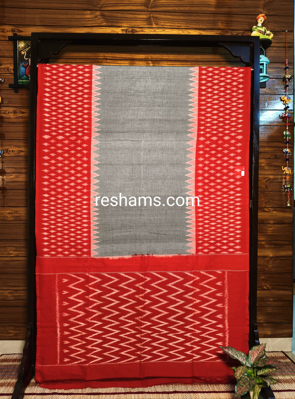 Pure Sambalpuri Ikkat Kotki Cotton Saree -  Colour Brick Red