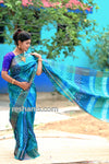 Tussar Printed Silk Saree in Blue Colour - Handwoven