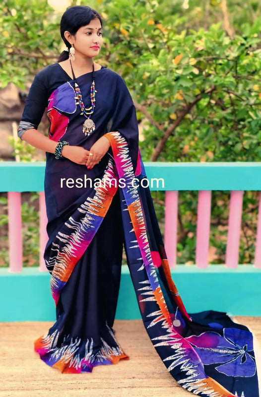 Mul Cotton Digital Print Saree – Black