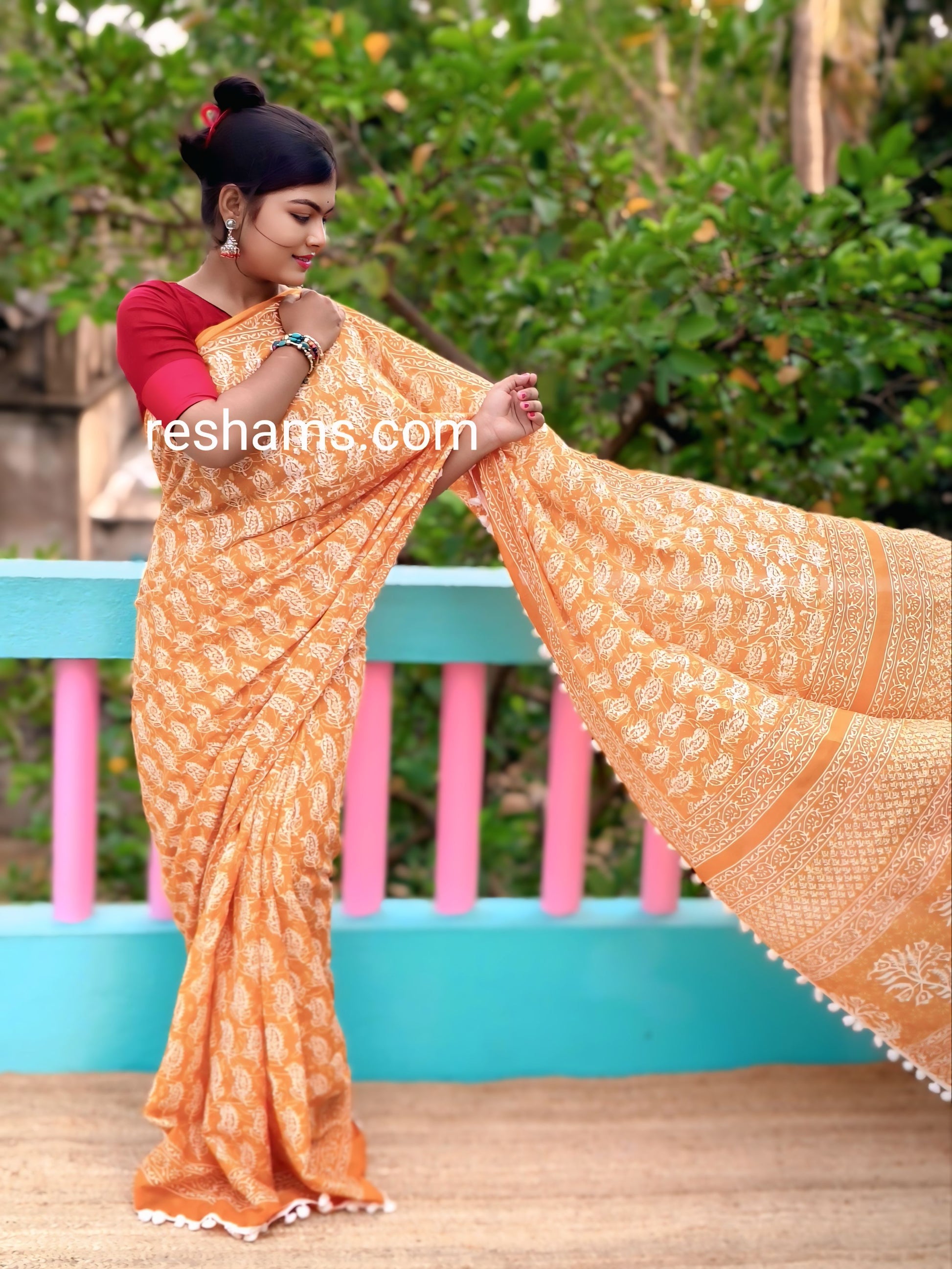 Mul Cotton with PomPom Lace – Orange