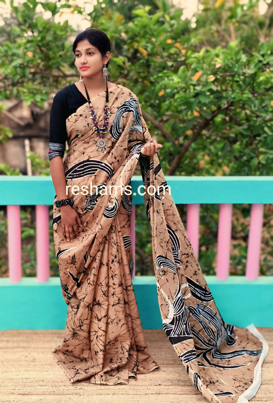 Mul Cotton Digital Print Saree – Peach