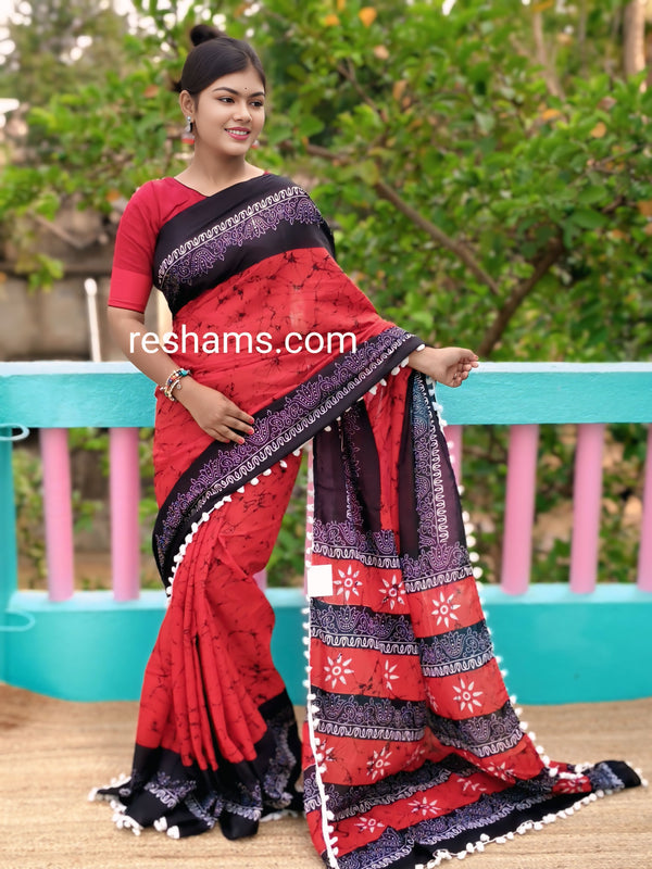Mul Cotton with PomPom Lace – Red