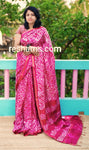 Liva Batik Print Linen Saree – Red Body with Golden Zari Border