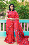 Hand Embroidered Kantha Stitch Red  Saree – Woven in Bangalore Silk (Copy)