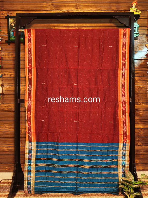 Pure Sambalpuri Cotton Saree -  Colour Red