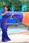Bishnupuri Katan Silk Saree in Dark Blue - Mangalgiri Pattern Handwoven