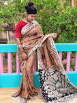 Chanderi Silk-Cotton Saree in Kalamkari Prints  – Light Brown
