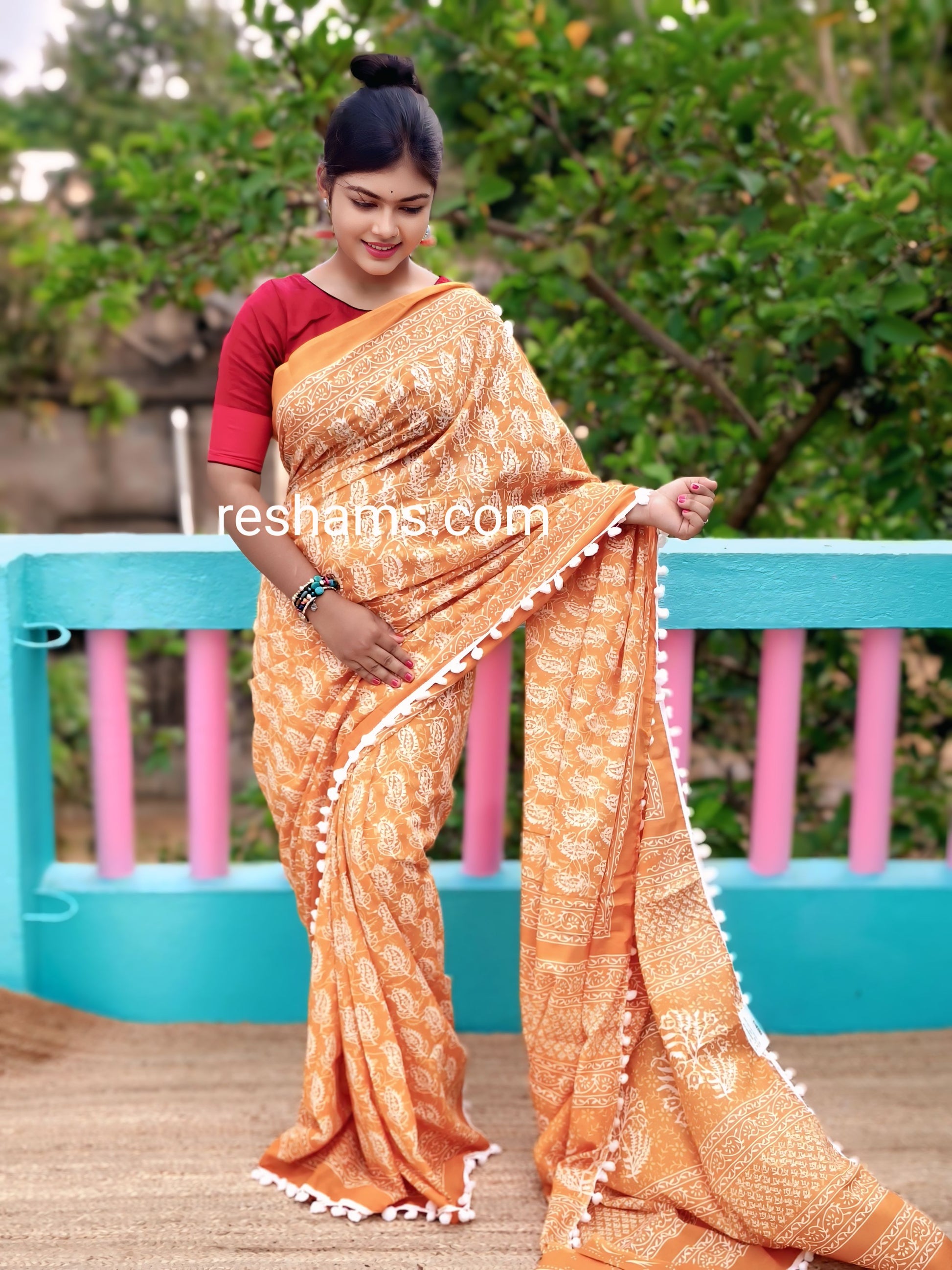 Mul Cotton with PomPom Lace – Orange