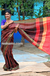 Bishnupuri Checks Katan Silk Saree in Dark Chocolate Colour - Handwoven