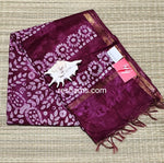Liva Batik Print Linen Saree – Red Body with Golden Zari Border