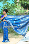 Royal Blue Silk Saree in Flower Print  – with Silver Zari Border