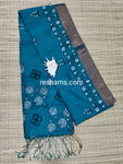 Linen Cotton Hand Paint Saree – Dark Blue Body with Golden Zari Border