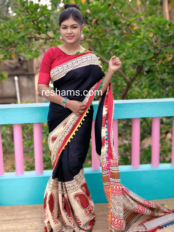 Mul Cotton with PomPom Lace – Black