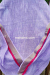 Linen Cotton Saree – Light Purple Body with Floral Print & Golden Zari Woven Border