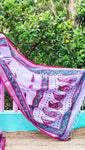 Linen Cotton Saree – Light Purple Body with Floral Print & Golden Zari Woven Border