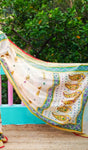 Linen Cotton Saree – Off White Body with Floral Print & Golden Zari Woven Border