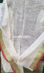 Linen Cotton Saree – Off White Body with Floral Print & Golden Zari Woven Border