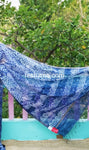 Liva Batik Print Linen Saree – Blue Body with Golden Zari Border