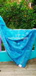Linen Cotton Hand Paint Saree – Blue Body with Golden Zari Border