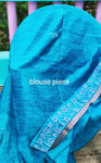Linen Cotton Hand Paint Saree – Blue Body with Golden Zari Border