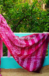 Liva Batik Print Linen Saree – Red Body with Golden Zari Border