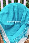 Linen Cotton Hand Paint Saree – Sky Blue Body with Golden Zari Border