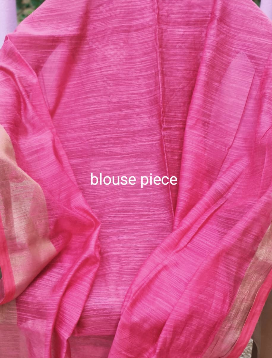 Linen Cotton Hand Paint Saree – Pinkish Red Body with Golden Zari Border
