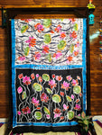 Pure Murshidabad Silk Saree – Hand Batik in Pink Green Flower Pattern