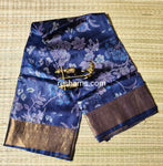 Pure Tussar Silk Saree – Printed with Blue and Golden Zari Border