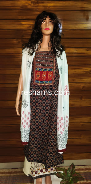Cotton Ajrakh salwar with embroidery work in Black