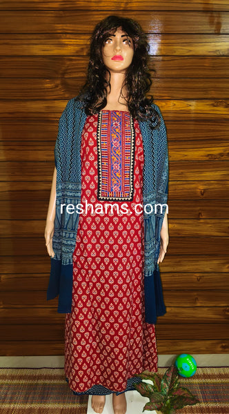Cotton Ajrakh salwar with Colour Red and Blue