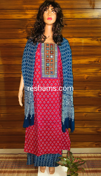Cotton Ajrakh salwar with Colour Pink and Blue