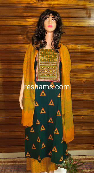 Cotton Ajrakh salwar with Colour Golden Yellow and Green