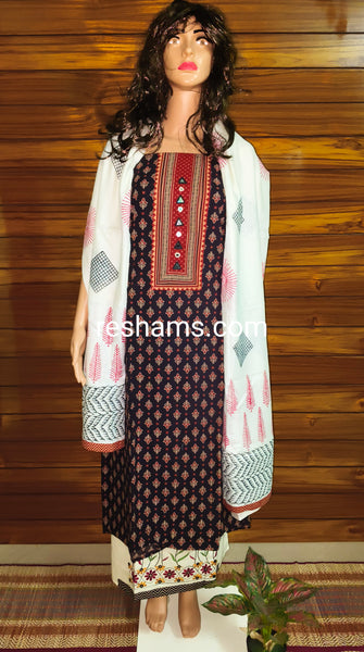 Cotton Ajrakh salwar with embroidery work in Dark Chocolate.