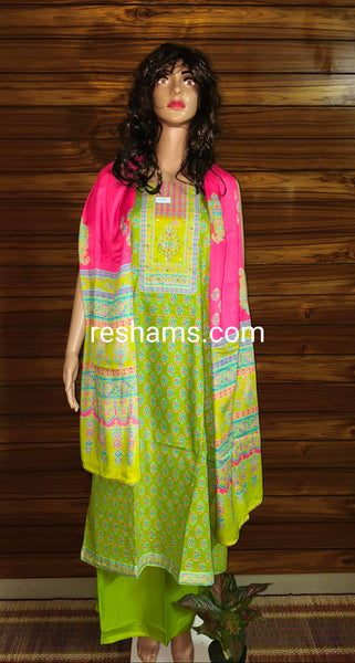 Cotton salwar with Colour Green & Pink