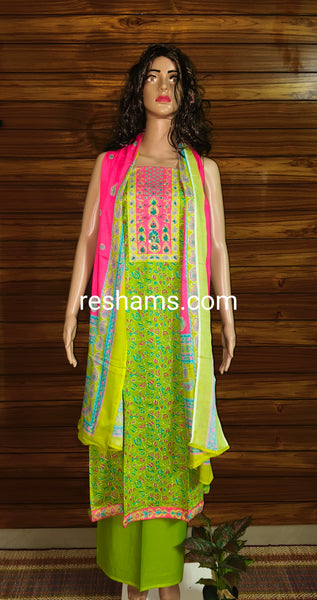 Cotton salwar with Colour Green & Pink
