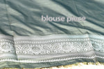Dark Green Silk Saree in Flower Print  – with Silver Zari Border