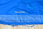 Royal Blue Silk Saree in Flower Print  – with Silver Zari Border