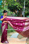 Royal Maroon Silk Saree in Flower Print  – with Silver Zari Border