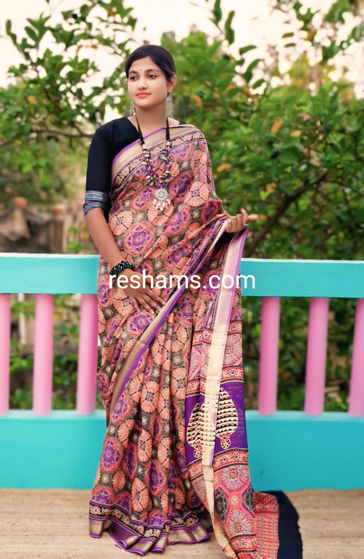 Maheshwari Zari Cotton Saree - Purple