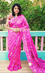 Hand Embroidered Kantha Stitch Pink Saree – Woven in Bangalore Silk