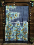 Hand Embroidered Hand Painted Kantha Stitch Mixed Saree – Woven in Pure Tussar Silk