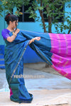 Bishnupuri Katan Silk Saree in Blue - Mangalgiri Pattern Handwoven