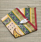 Linen Cotton Saree – Off White Body with Floral Print & Golden Zari Woven Border