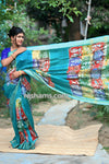 Chanderi Silk-Cotton Saree in Hand Batik Print  – Green with Zari Border